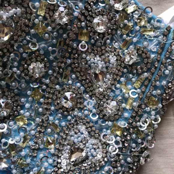 SHERRI HILL Blue beaded embellished gemstone rhinestone chiffon dress - Picture 5 of 5